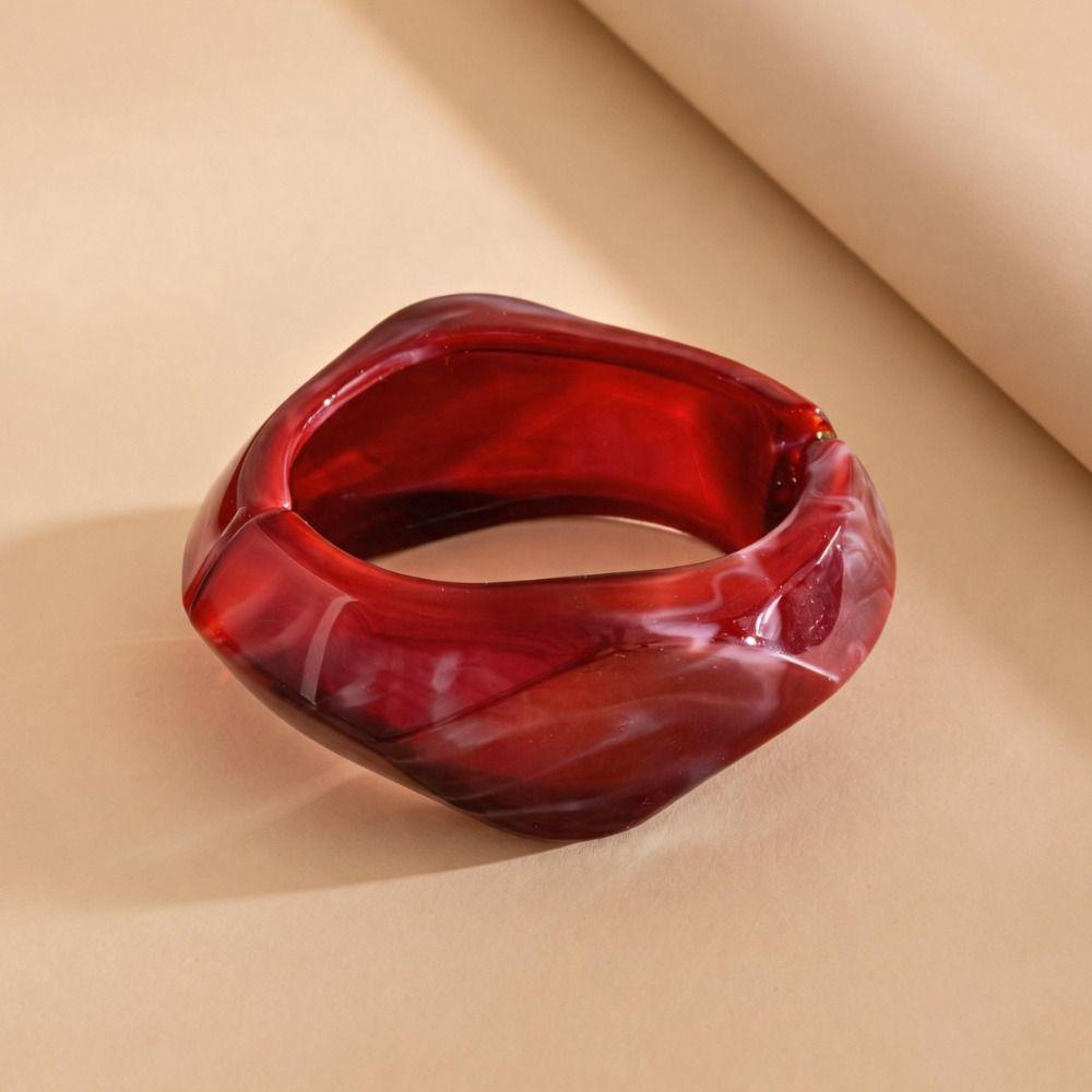 Vintage Style Wide Bracelet Colorful Smudging Geometric Bangles Acrylic Wristband Fashion Jewelry