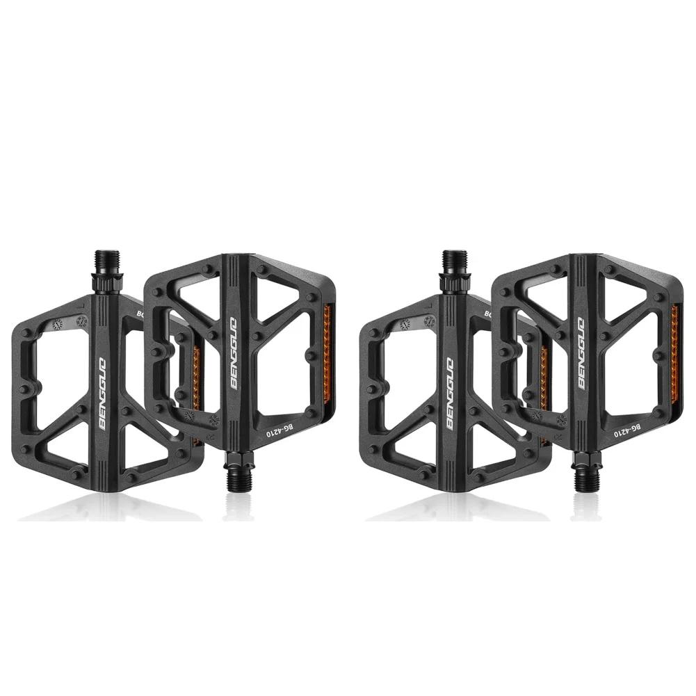1/2Pairs Bike Pedals with Reflector Double DU Bearing Ultralight Mountain Road Bike Flat Pedals Nylon Bicycle Pedals