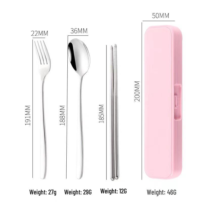 Portable Stainless Steel Cutlery Set: Fork, Spoon & Chopsticks - Ideal for Students & Outdoor Use