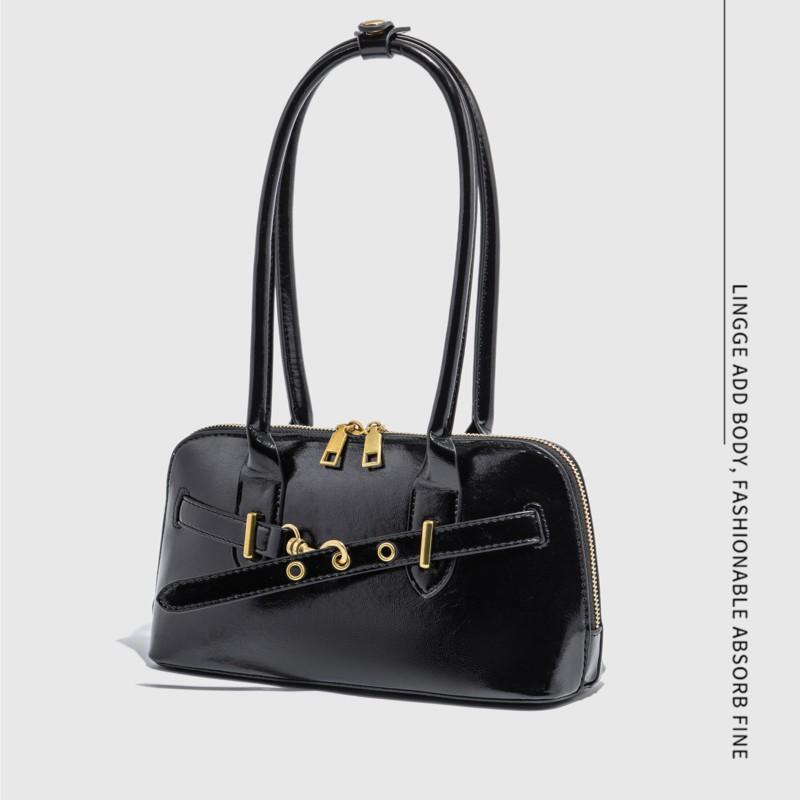 Hot Girl Vintage Leather Handbag Women Autumn 2025 New Spacious Luxe Design Bowling Bag Ladies Fashion Underarm Shoulder Purse