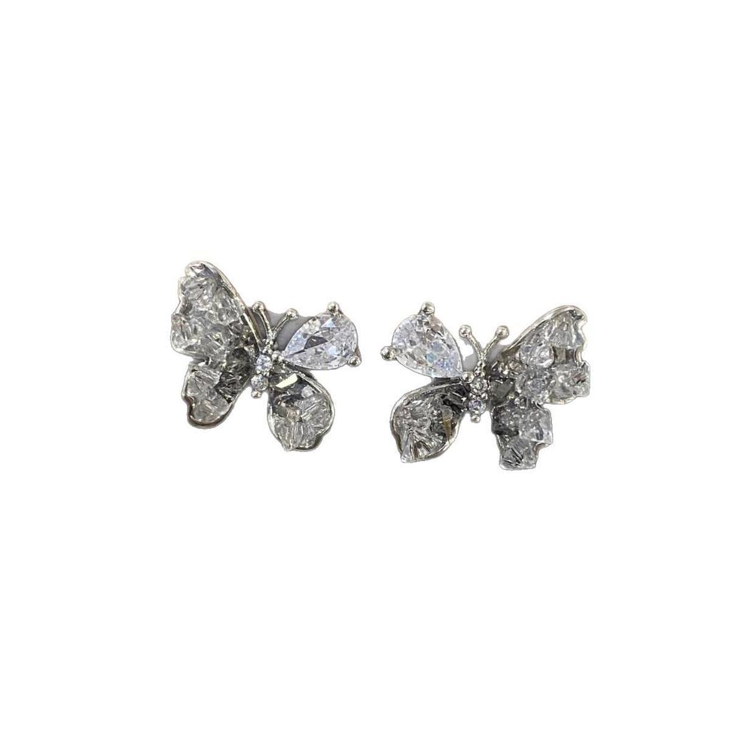 French Black Crystal Zircon Butterfly Earrings - Sweet and Stylish Versatile Studs
