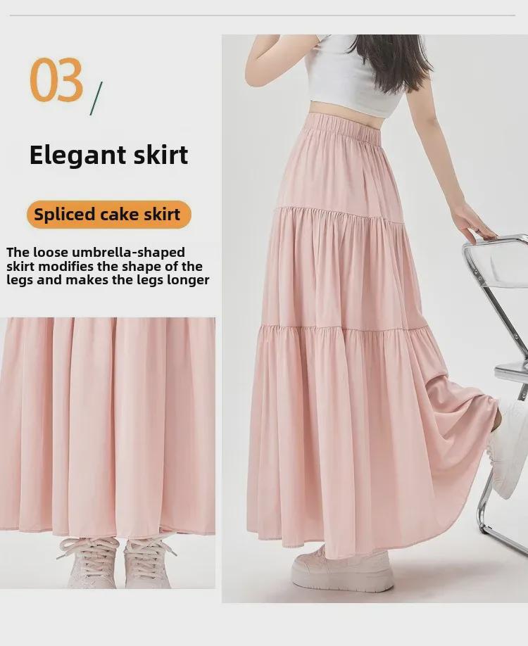 Women's French-Style High Waist A-Line Drape Skirt - Spring/Summer Casual Long Cake Design