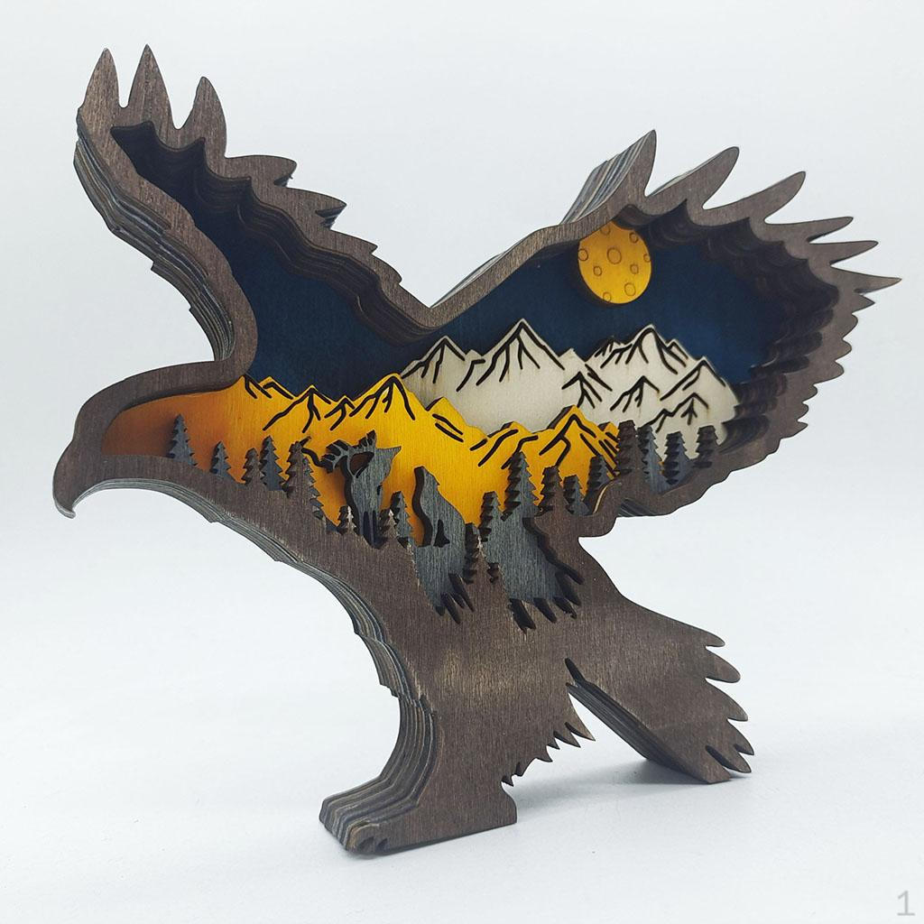 

Eagle Ornaments Animal Wooden Carving Statue Craftwork for Christmas Table no light
