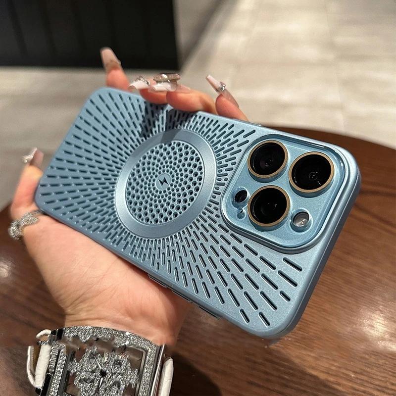 Magnetic Heat Dissipation For Magsafe Slim PC Case For iPhone 16 Plus 15 14 13 12 Pro Max Wireless Charger Titanium Lens Cover