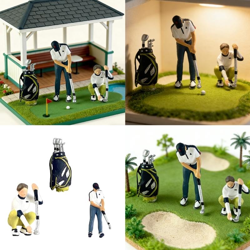 Realistisches Golfspieler-Figurenmodell 1:Handbemalte Miniaturfiguren im Maßstab 1:64 für Dioramen-Requisiten, Sammler für Fotografie