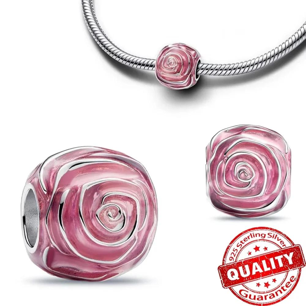 Colorful Full Diamond Charms Metal Love Blooming Rose Round Beads Pendant Fit Original Bracelets Necklace Accessory Elegant Fashion Beautiful Lovely