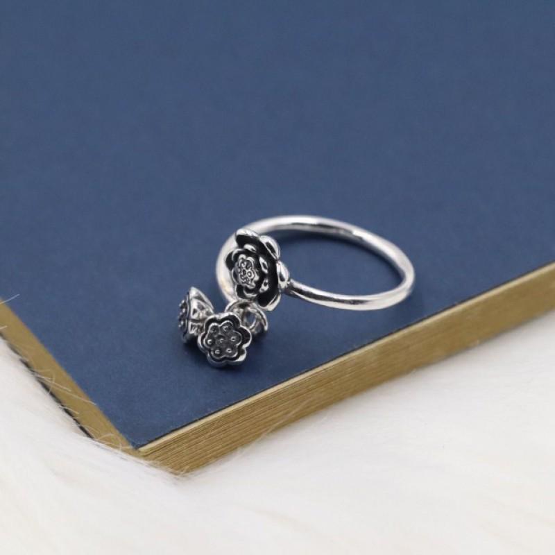 Adjustable Open Ring Women Men Vintage Style Plated Copper Geometric Lotus Flower Design Statement Jewelry Gift