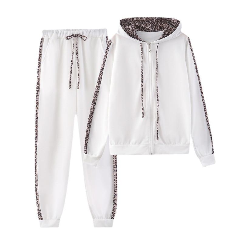 Damenmode Lässig Frühling Herbst Leopardenmuster Langarm Kapuzenpullover + Hosen Hosen Anzüge