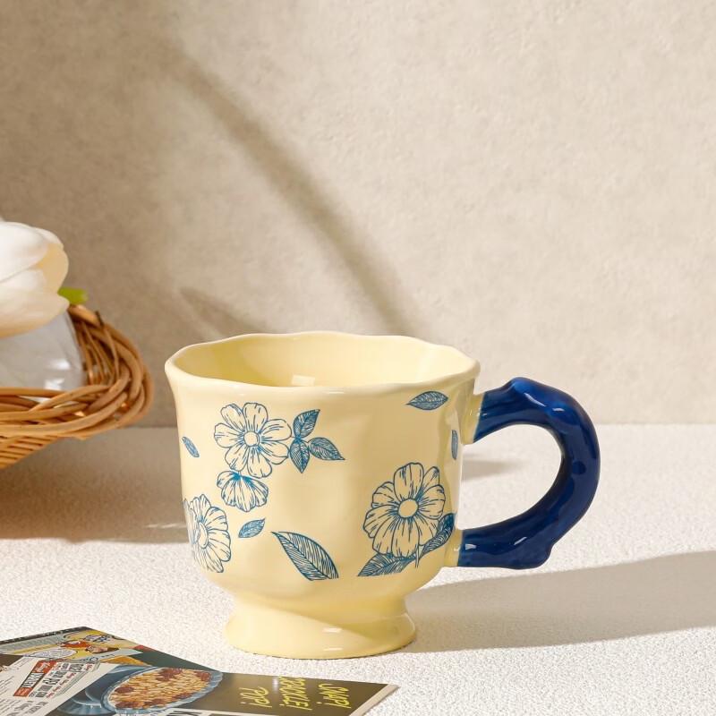 Shangqi Französische Florale Keramik-Becher mit hohem Fuß