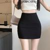 Women's Black A-line High Waist Midi Skirt - Summer Slimming Bodycon with Anti-exposure Shorts for Petite Figures