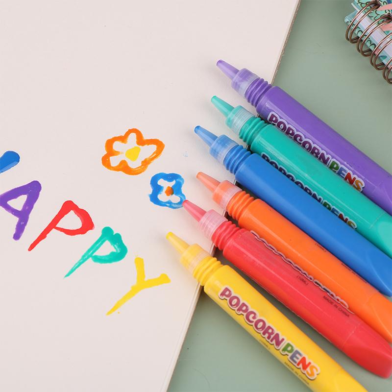 6Pcs 3D Printing Bubble Pen Diy Ink Puffy Paint Pens Like Popcorn Pens Greeting Birthday Cards Handmade Kids Gifts