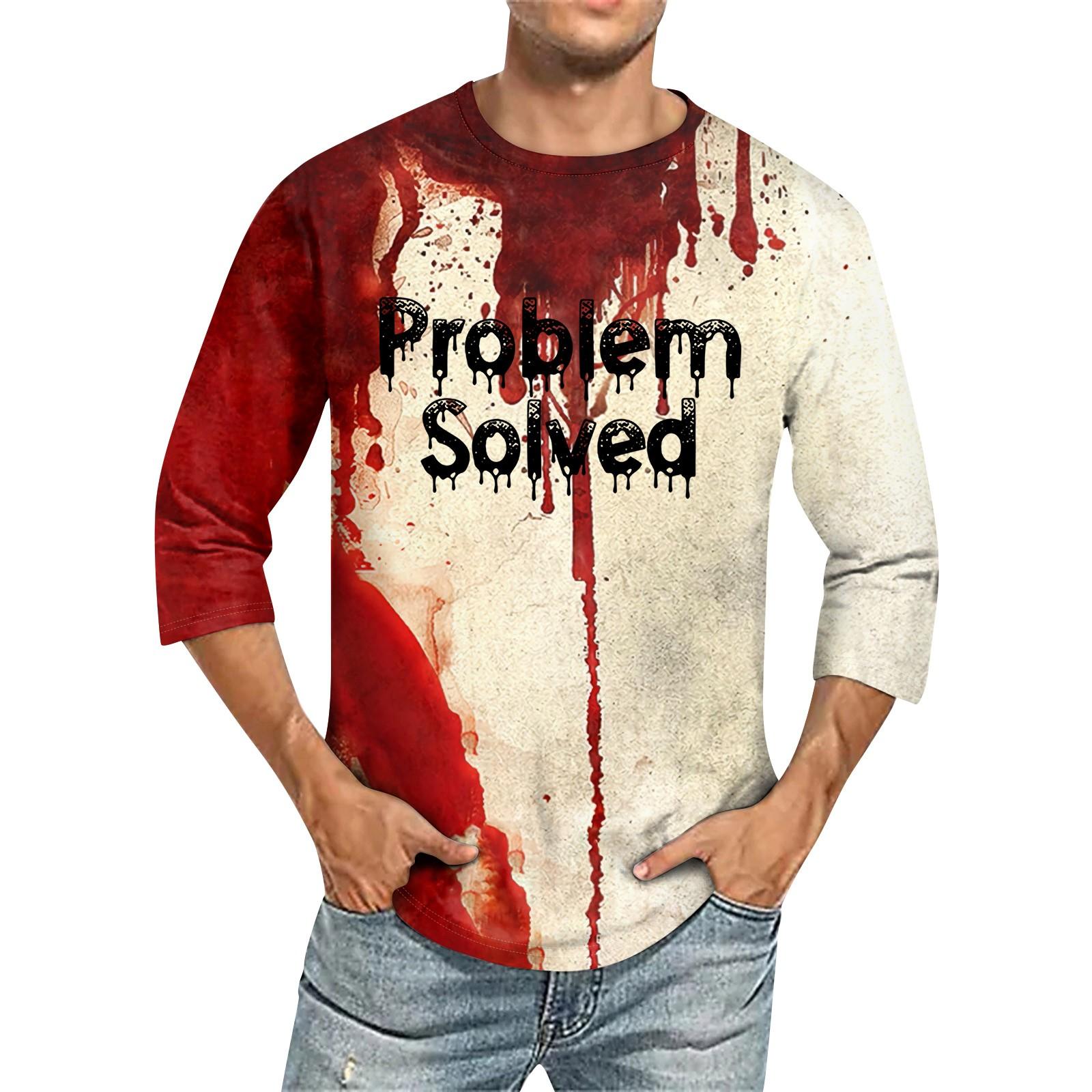 Men s Color Round Neck Three Quarter Sleeve Top T-shirt XXXL