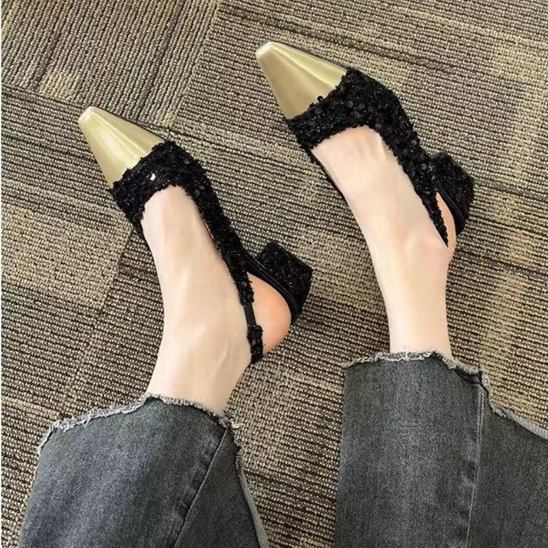 Fashion Summer New Fairy Style Luxury Sequin Decoration Designer Women Sandals 2025 Fashion Dress Party Women Heeled Shoes 35-42