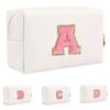 Initial Letter Patch Makeup Bag, Preppy Portable Zipper Bag, PU Leather Waterproof Travel Wash Bag,letter Women's handbag-ll-LJX