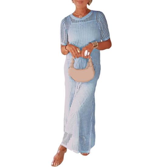 Women's Dress Cover Up Set Sleeveless Long Dress And Short Sleeve Knitted Hollow Cover Up