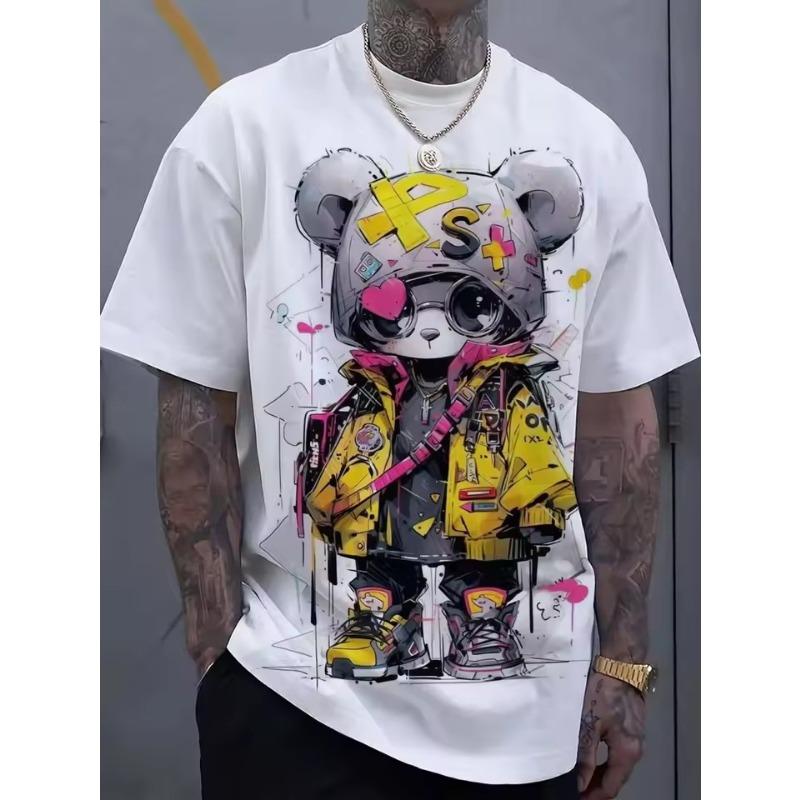 Fashion Men's T-Shirt 3D Cool Bear Print Short Sleeve T-Shirt Hip Hop Street Style Top Summer Men's Loose Outdoor Casual Clothes
