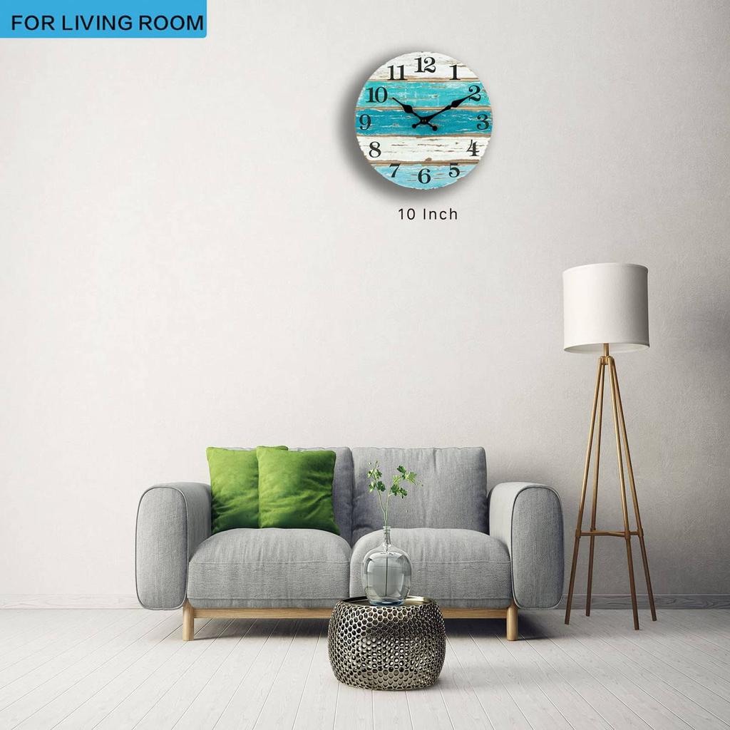 M-Modern-Wall Clock-Beach Themed Blue Wall Clocks Battery Operated Silent Non-Ticking,For Home Kitchen Living Room Office 10 Inc