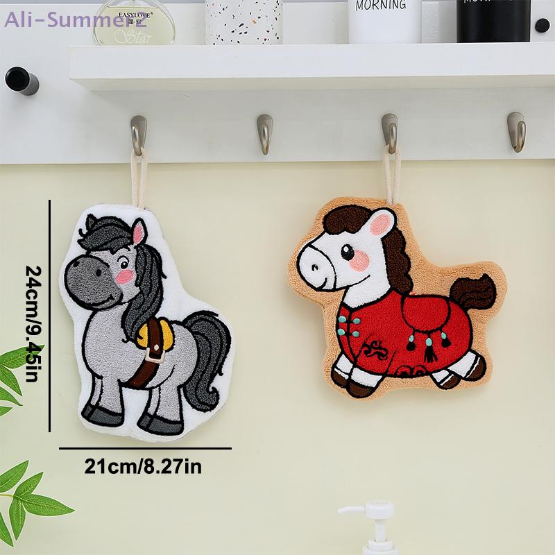 Cartoon Cute Pony Hand Towel Coral Fleece Home Kitchen Wipes Horse Thickened Hanging Absorbent Towels For Bathroom Home Decor