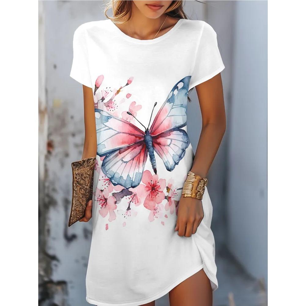 Cute Colorful Animals Dress Summer Casual Short Sleeve O-Neck 3D Print Comfortable Fashionable Ladies Oversized Dress