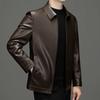 Men Jacket Lapel Long Sleeve Zipper Placket Regular Fit Coat Solid Color Short Style Faux Leather Jacket Casual Street Outwear