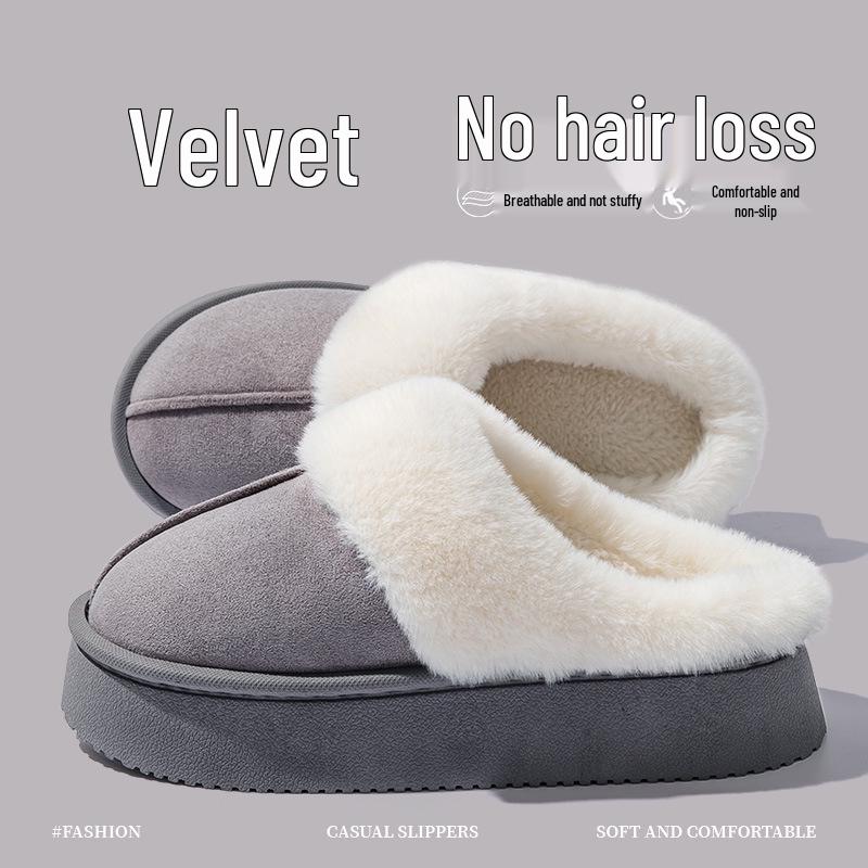 Women's Indoor Thick-Soled Cotton Slippers: Non-Slip, Warm, Odor-Proof, Waterproof, Plus Velvet, Perfect for Postpartum and Winter Wear.