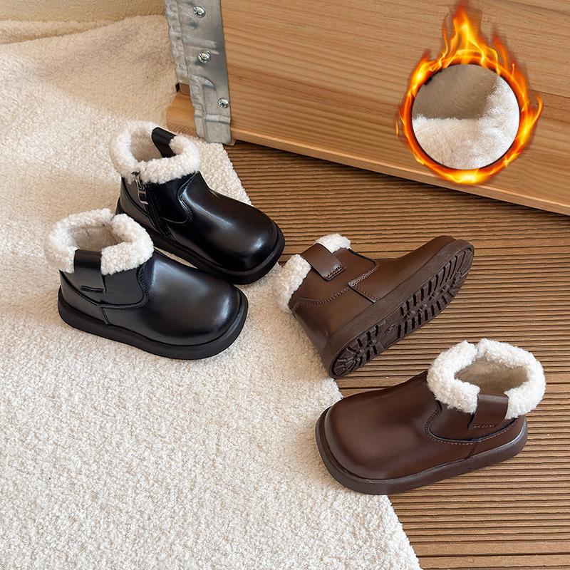 2025 Winter Fleece-Lined Girls' Leather Boots - Soft Sole Princess Martin Boots for Children