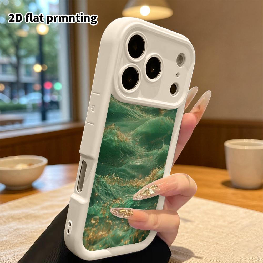 Phone Case: 2D Flat Design Suitable for iPhone 18 17 16 15 14 13 Pro Tiered Protective Case, Jade Sea Waves, Christmas and Halloween Gift