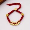 Red Cord Bracelet Women Vintage Style Gold-Plated Coin Charm Boho Minimalist Adjustable Wristband