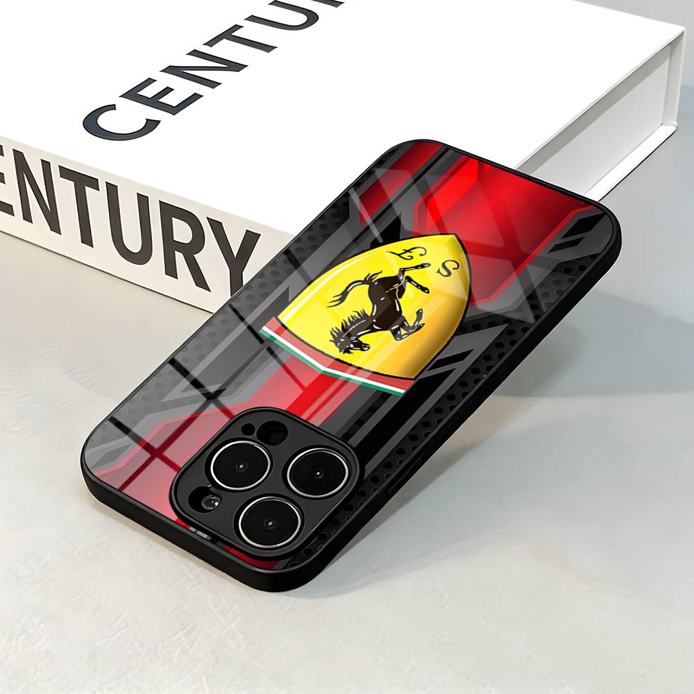 F-Ferrari S Auto Logo Handyhülle Für IPhone 17 Pro Max 16 15 14 Pro Max 13 11 X Xs Xr 8 7Plus Glasabdeckung