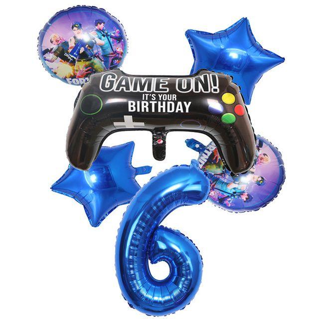 6-Piece Set of Fortnite “Win the Chicken Dinner” Themed Party Decorations: Aluminum Foil Balloons and Birthday Party Decorations