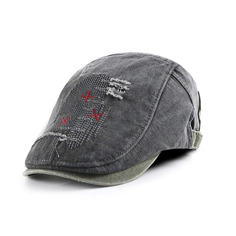 

Patchwork vintage baseball cap, ripped and distressed, retro washed, forward-facing cap, denim beret, embroidered adjustable темно-серого
