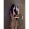 Celebrity Bow V-neck Long-sleeved Chiffon Dress for Women's Autumn and Winter Waist and Thin Temperament A-word Short Skirt