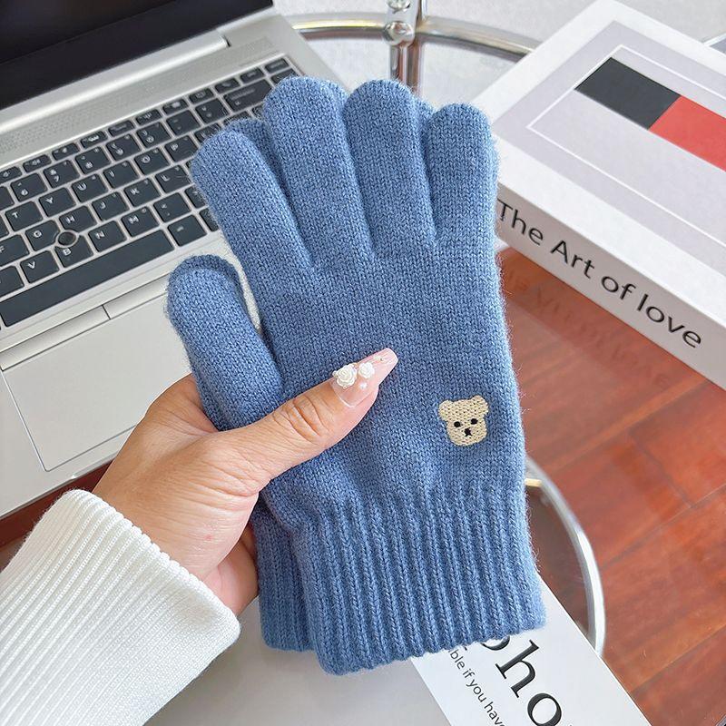 Niedliche Strickhandschuhe für Damen Herren Fingerlose Touchscreen-Handschuhe Winter Warm Plüsch Fäustlinge Radfahren Kalt Vollfingerhandschuhe