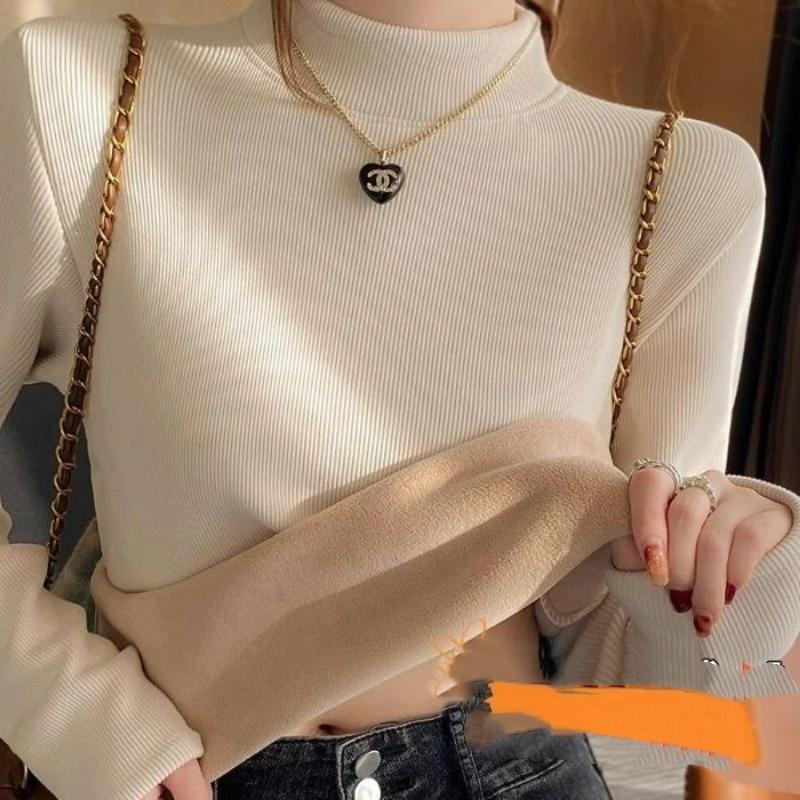 Damska Zimowa Gruba Nowa Modna Aksamitna Koszula z Połowicznie Wysokim Kołnierzem i Ciepłym Stójką Uniwersalny Top