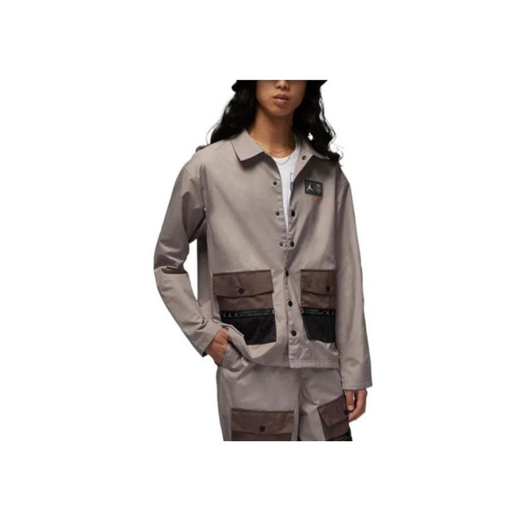 Jordan Paris Saint-Germain Collection Letter Print Logo Patch Buttoned Pocket Jacket Men Jacket Brown DM3105-010