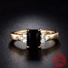 925 Sterling Silver 18K Gold Black Zircon Ring for Women Fashion Jewelry