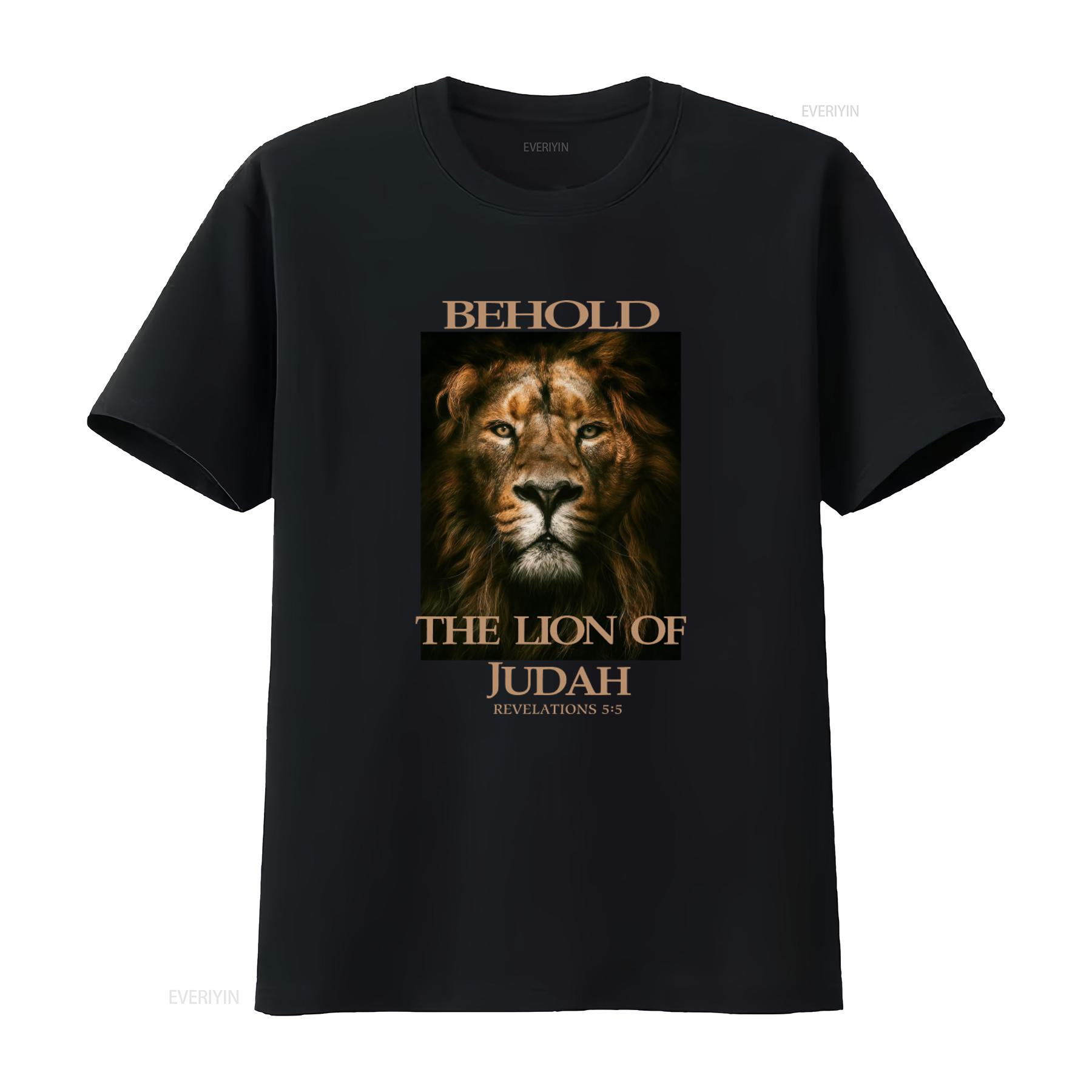 

Christian Lion Art T Shirt BEHOLD The Of Judah Revelations 5 Design Inspirational Religious vintage Washed homme Unisex 4XL