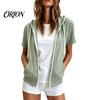 Sudadera Ligera con Capucha para Mujer, Manga Corta, Cremallera, Sudadera Casual con Cordón para Verano, Chaqueta con Capucha y Bolsillos, Suave para Verano