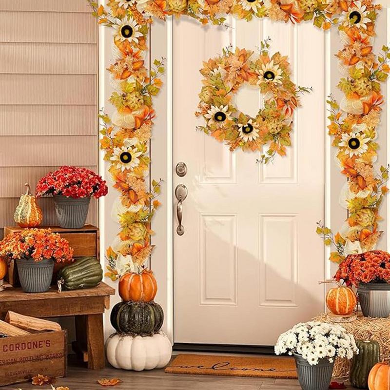 Thanksgiving Garland Fake Fall Maple Foliage Garland Holiday Decorations Berries Sunflower Autumn Decoration Home Decor For