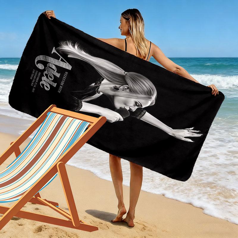 Soulful Adele Print Beach Towel, Large Soft Quick Dry Towel for Beach Camping Swimming