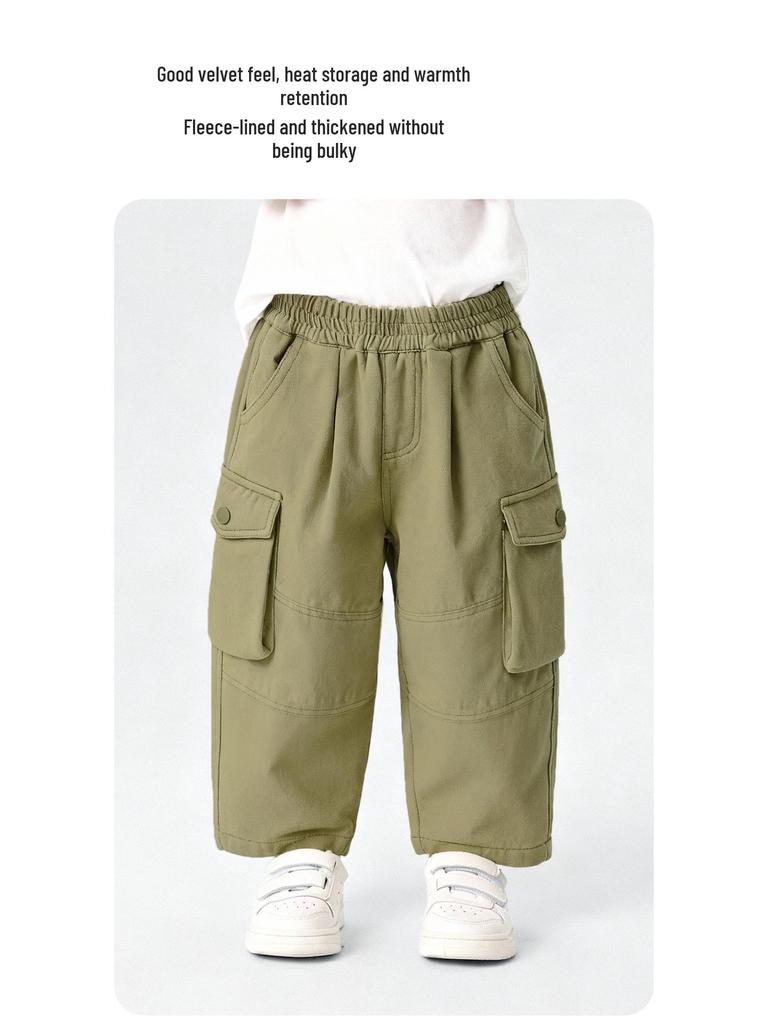European Boys' Fleece-Lined Workwear Pants - Autumn/Winter 2025 New Collection for Toddlers and Children