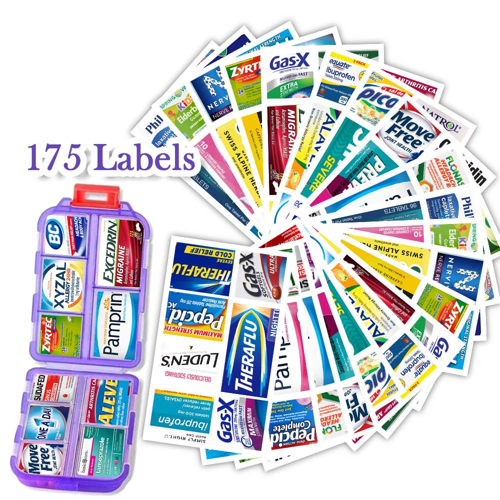 10 Grids Pill Organize Storage Container with 175 Labels Pill Case Health Medicine Organizer Travel Supply Mini Pill Box