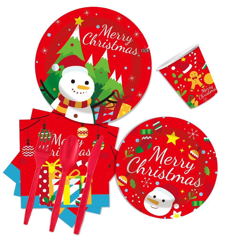 Weihnachts-Schneemann-Geschirrset: Teller, Servietten, Tischdecke und Banner