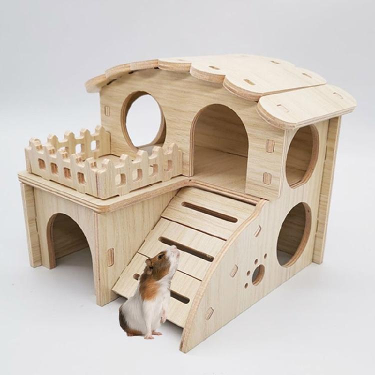 Small Animal Wooden Hut Luxury Villa House Two Layers for Dwarf Mouse Rat Gerbil
