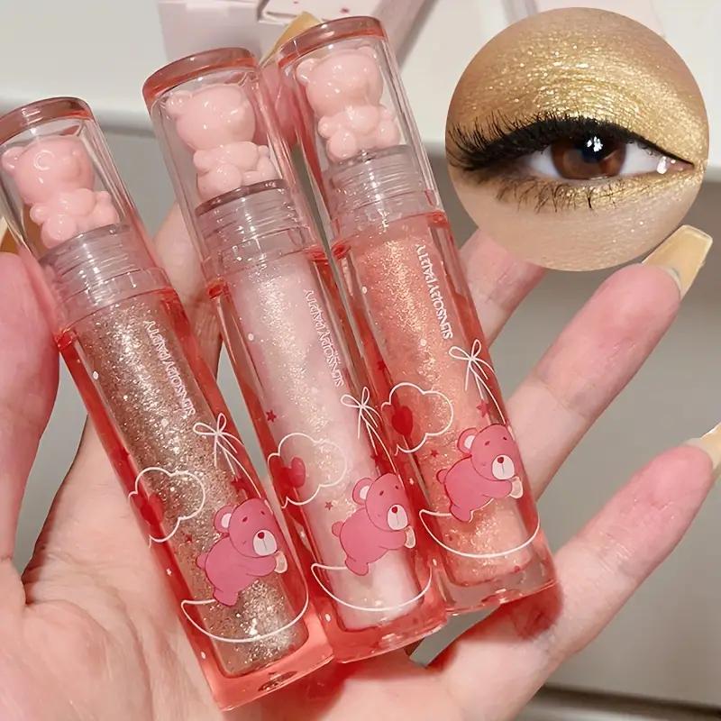 Pearly Glitter Liquid Eyeshadow Stick Long-lasting Lustrous Dewy Finish Light Pink Coral Shade Brightening Skin Tone Face Highlighter Stick