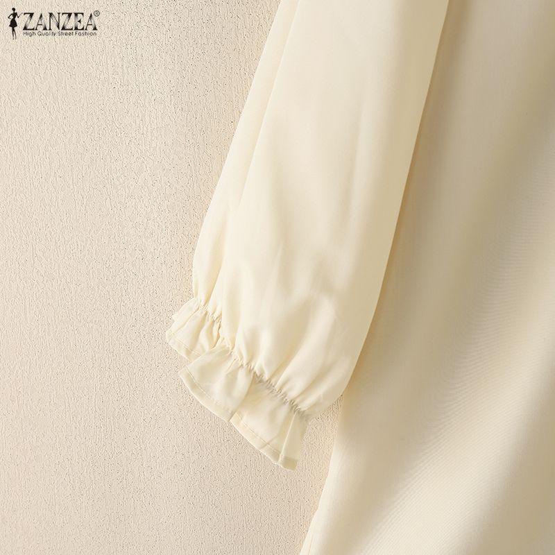 ZANZEA Women Casual Round Neck Solid Color 3/4 Sleeve Loose Blouse