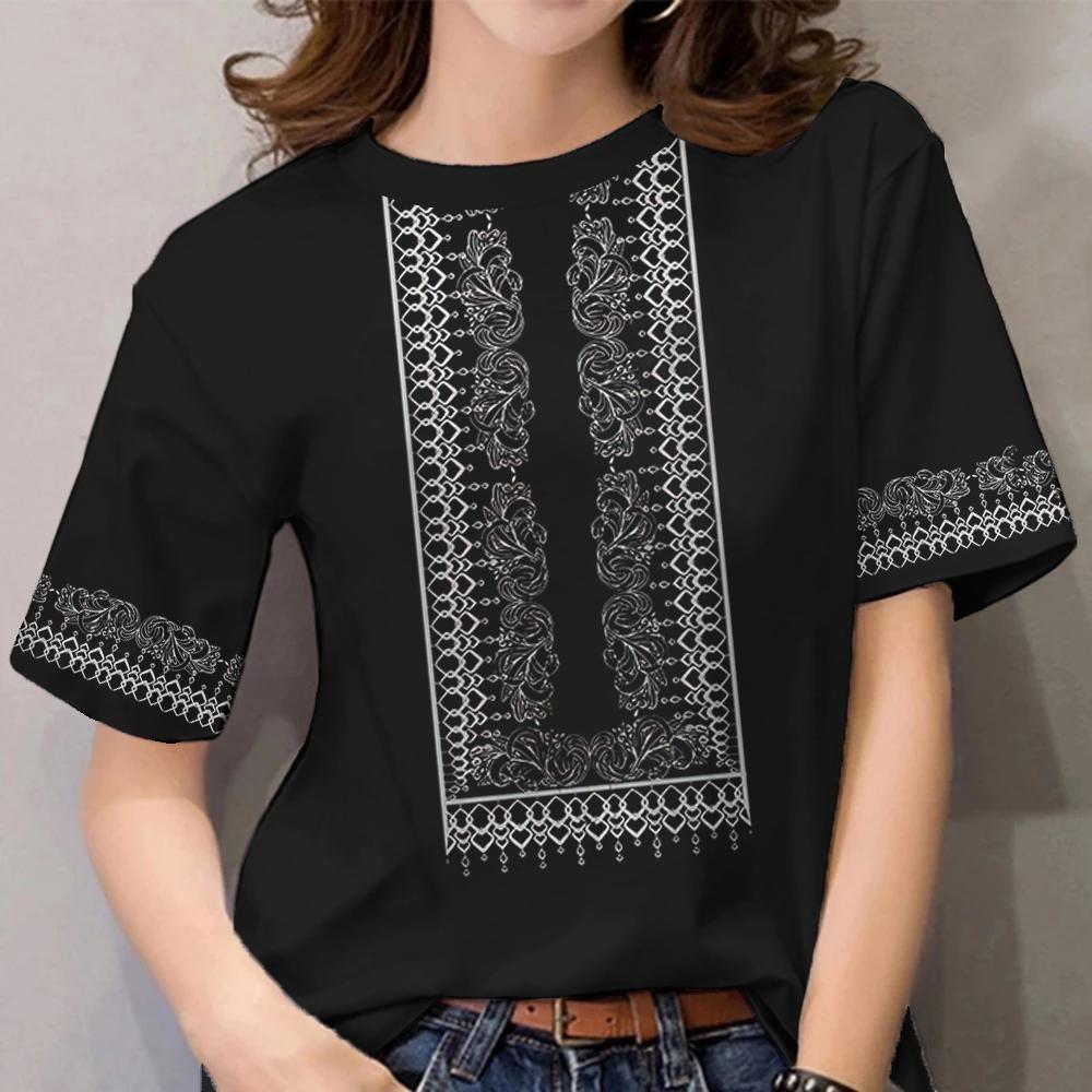 Neue ASEAN-Kleidung für Damen 2026: Ethno-Style-T-Shirt mit Rundhalsausschnitt und kurzen Ärmeln