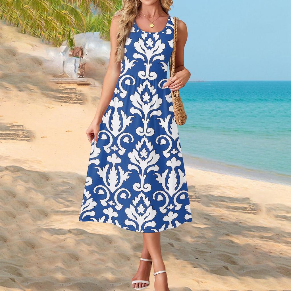 Modisches Damen-Sommerkleid, elegante Freizeitkleidung, Strandurlaub-Sonnenrock mit Taschen