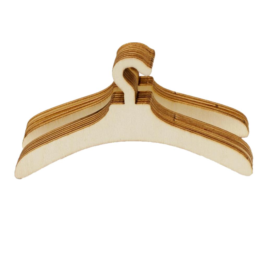 10 Pieces Mini Size Hangers for Baby Girl Doll DIY Craft , Wood Color cm