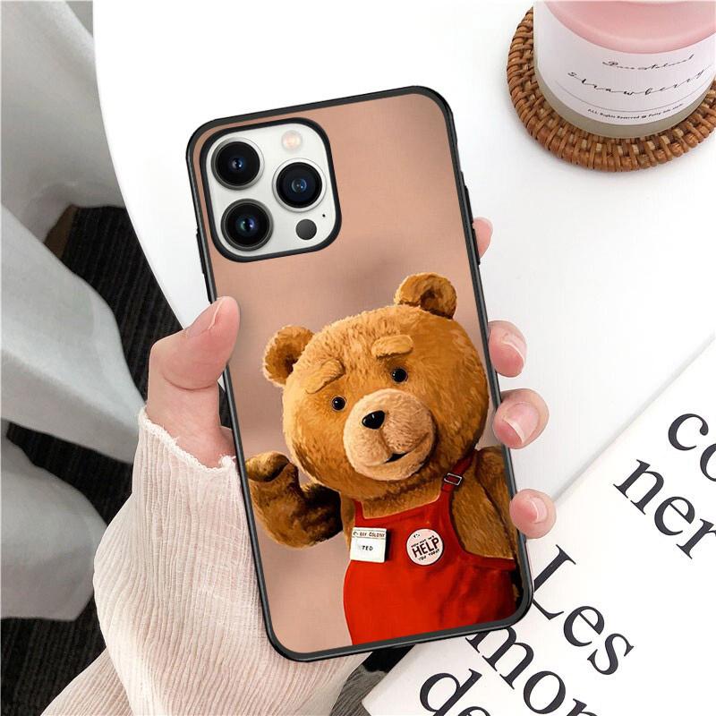 Cartoon Teddy Bear Phone Case for iPhone 14 13 12 11 Pro MAX X XS Max XR Mini SE2022 6S 7 8 Plus Black Case